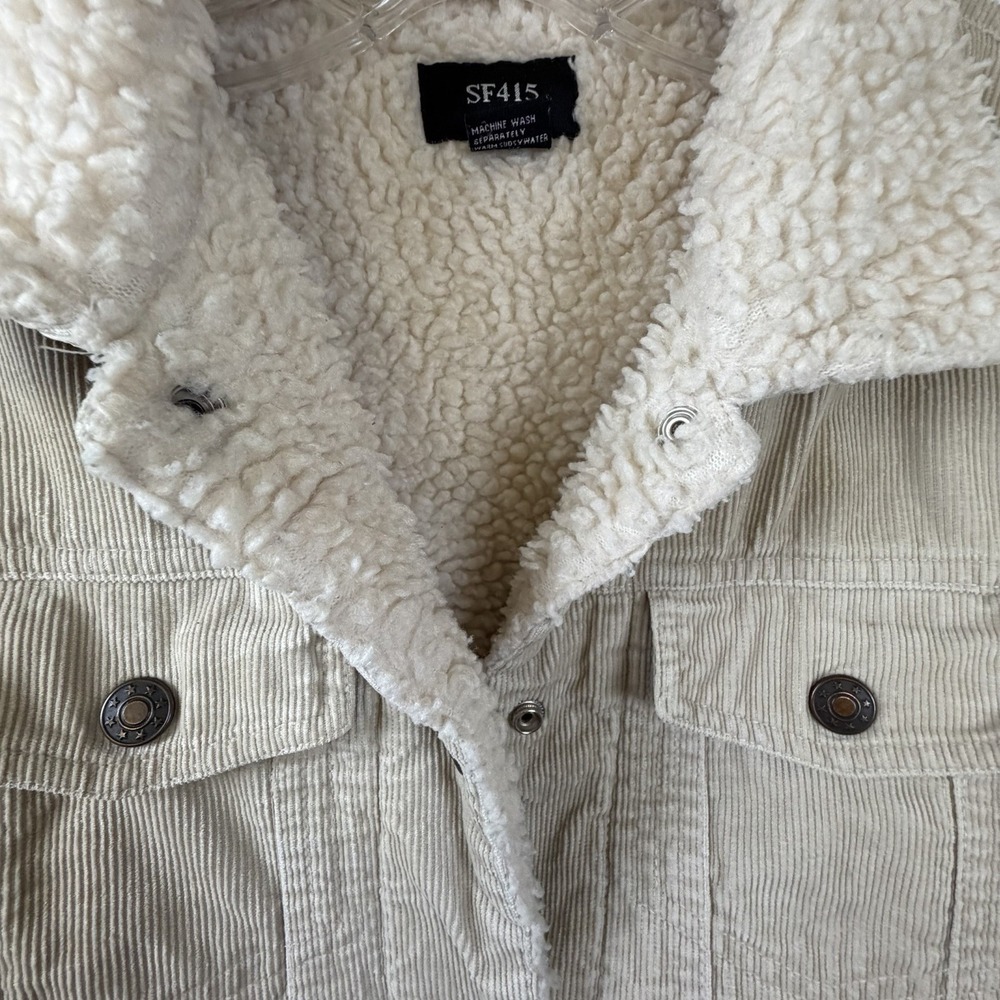 SF415 Corduroy Sherpa Lined "trucker style" Jacket Snap Front 100% Cotton Sz L